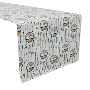 Table Runner, 100% Cotton, 16x108", Dream Catcher With Feathers