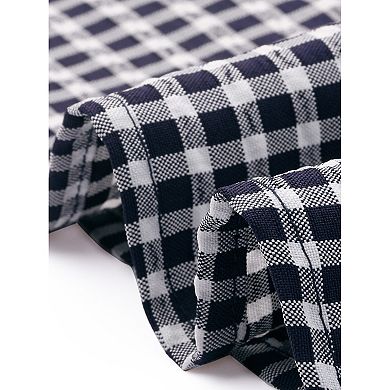 Summer Gingham Tops for Women's Square Neck Ruffle Sleeve Blouse