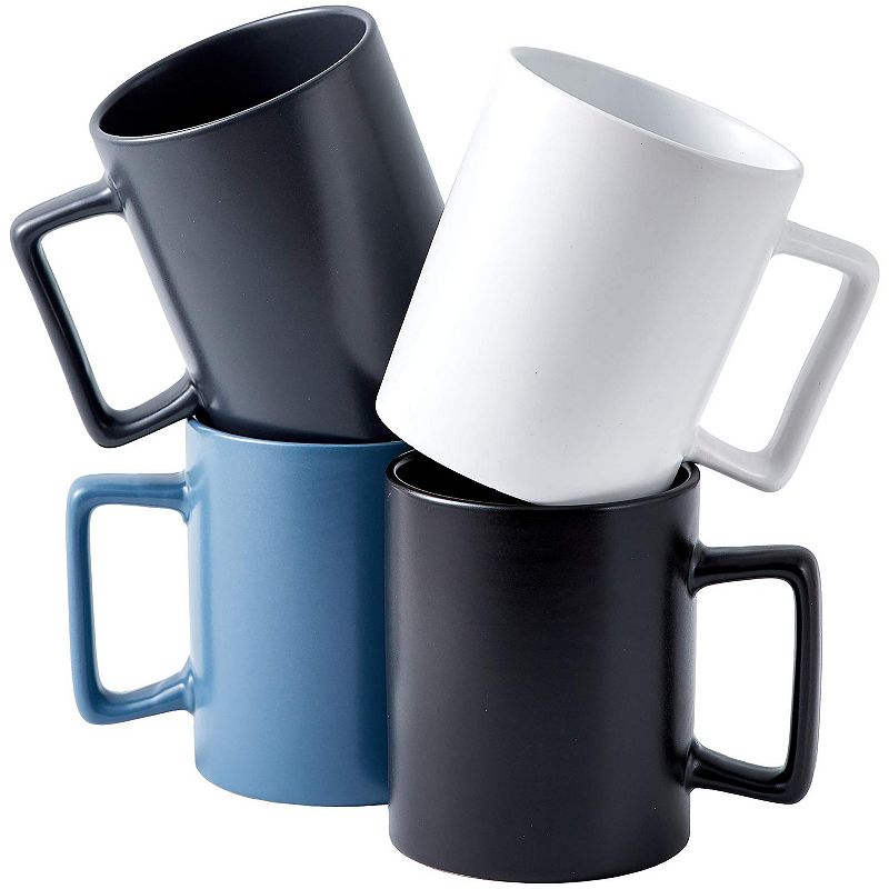 Bruntmor 24 Oz Jumbo Ceramic Coffee Mug Microwave Safe Set of 4 Pc, Black