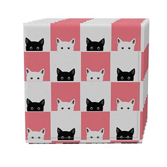 Napkin Set of 4, 100% Cotton, 20x20", Cat Chess Board