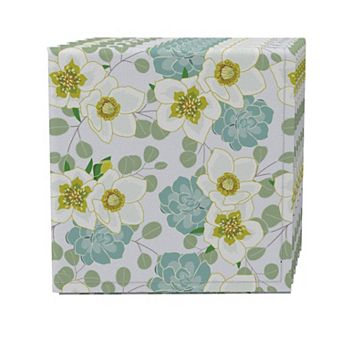 Napkin Set of 4, 100% Cotton, 20x20", Succulents and Eucalyptus Floral