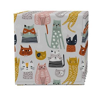 Napkin Set of 4, 100% Cotton, 20x20", Cats with Attitude