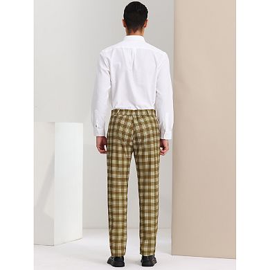 Men's Plaid Dress Pants Casual Flat Front Stretch Trousers