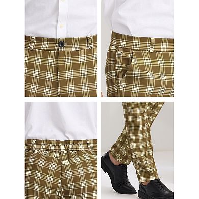 Men's Plaid Dress Pants Casual Flat Front Stretch Trousers