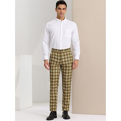 Men's Plaid Dress Pants Casual Flat Front Stretch Trousers