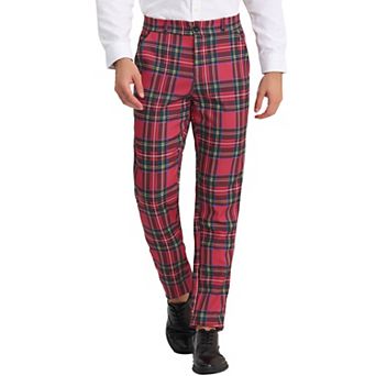 Men's Plaid Dress Pants Casual Flat Front Stretch Trousers