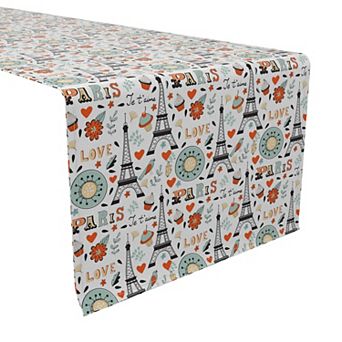 Table Runner, 100% Cotton, 16x90", Colorful Paris Design