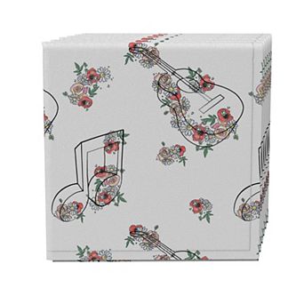 Napkin Set of 4, 100% Cotton, 20x20", Floral Music