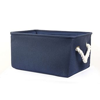 Collapsible Storage Basket Bin Organizer Box Canvas Basket M Size Dark Blue M