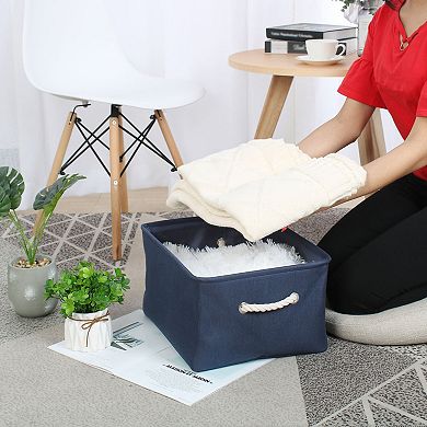 Collapsible Storage Basket Bin Organizer Box Canvas Basket M Size Dark Blue M