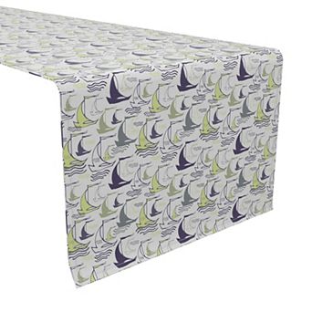 Table Runner, 100% Cotton, 16x108", Sailing Boats Design