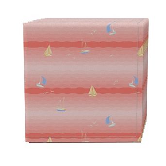 Napkin Set of 4, 100% Cotton, 20x20", Neon Waves and Sailboats