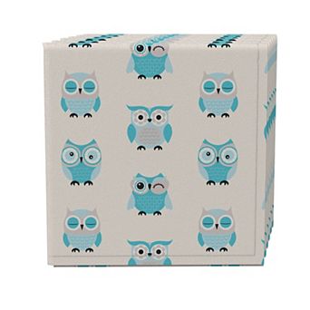 Napkin Set of 4, 100% Cotton, 20x20", Baby Blue Owls
