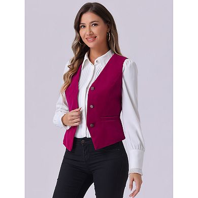 Women's Velvet Business Sleeveless Single Breasted Steampunk Suits Vest