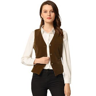 Women's Velvet Business Sleeveless Single Breasted Steampunk Suits Vest