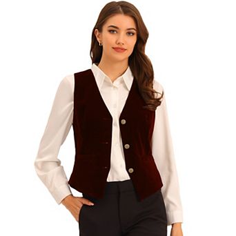 Women's Velvet Business Sleeveless Single Breasted Steampunk Suits Vest