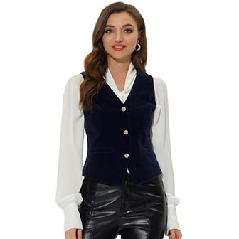 Women's Velvet Business Sleeveless Single Breasted Steampunk Suits Vest