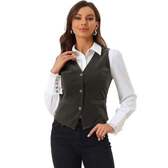 Women's Velvet Business Sleeveless Single Breasted Steampunk Suits Vest
