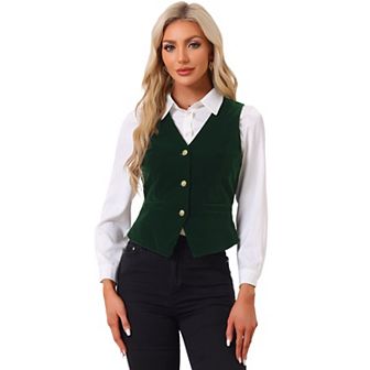 Women's Velvet Business Sleeveless Single Breasted Steampunk Suits Vest
