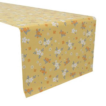 Table Runner, 100% Cotton, 16x72", Decorative Floral on Orange Background