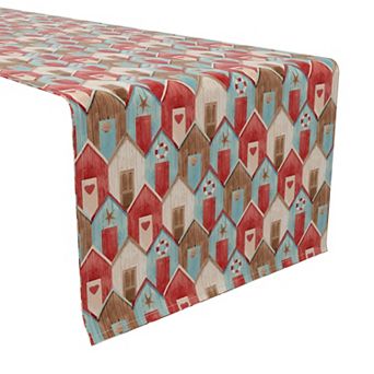 Table Runner, 100% Cotton, 16x108", Nautical Wood Houses