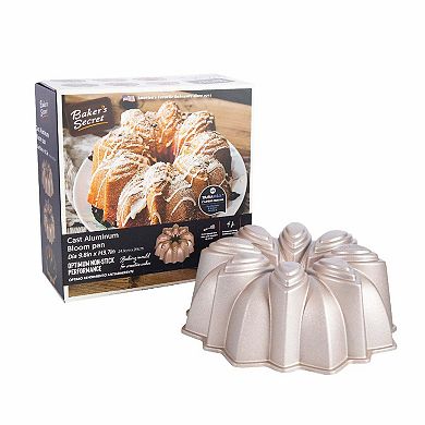 Baker's Secret Fluted Cake Pan, Cast Aluminum 2 Layers Nonstick Coating (Bloom)