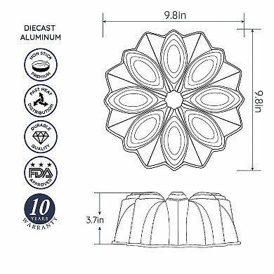 Baker's Secret Fluted Cake Pan, Cast Aluminum 2 Layers Nonstick Coating (Bloom)