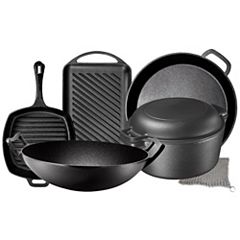 Bruntmor 4 Piece Camping Cooking Set With Bag - Pre Seasoned Cast