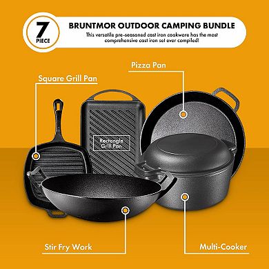 Pre Seasoned Cast Iron 7 Piece Bundle Gift Set, Double Dutch, Rectangular Grill