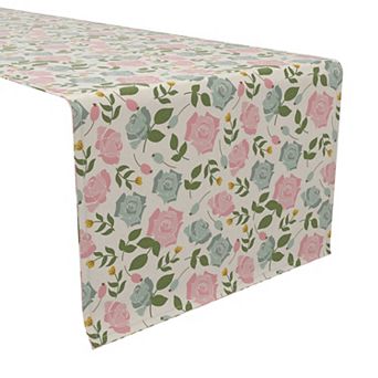Table Runner, 100% Cotton, 16x90", Summer Rose Pattern
