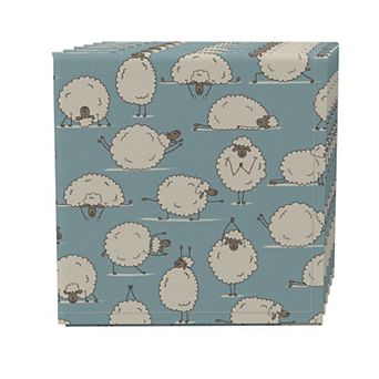 Napkin Set of 4, 100% Cotton, 20x20", Yoga Sheep