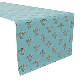 Table Runner, 100% Cotton, 16x72", Aqua Sea Turtles