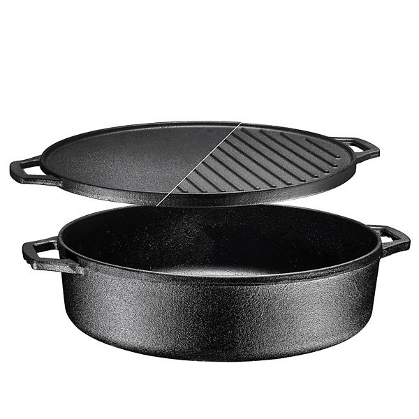 3In1 PreSeasoned Cast Iron Rectangle Pan With With Reversible Grill