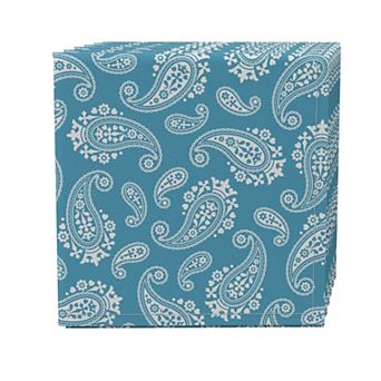 Napkin Set of 4, 100% Cotton, 20x20", Simple Paisley Blue