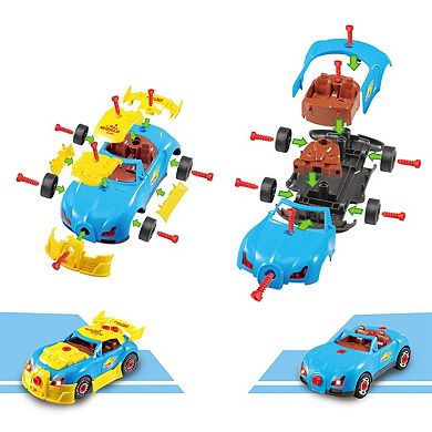 PicassoTiles 30 PC LED Race Car Take-Apart Kit with Toy Drill, STEM Toys for Kids 3+