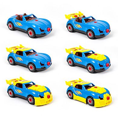 PicassoTiles 30 PC LED Race Car Take-Apart Kit with Toy Drill, STEM Toys for Kids 3+