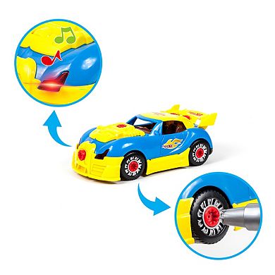 PicassoTiles 30 PC LED Race Car Take-Apart Kit with Toy Drill, STEM Toys for Kids 3+