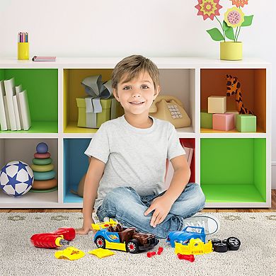 PicassoTiles 30 PC LED Race Car Take-Apart Kit with Toy Drill, STEM Toys for Kids 3+