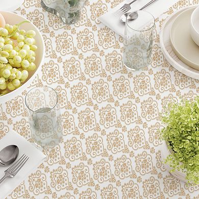 Round Tablecloth, 100% Cotton, 60 Round", Elegant Golden Design