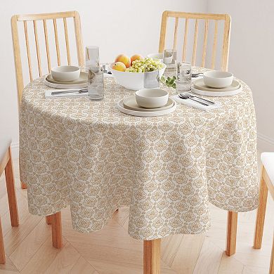 Round Tablecloth, 100% Cotton, 60 Round", Elegant Golden Design