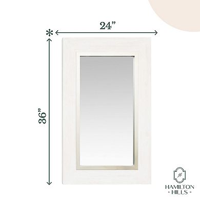 24" X 36" Rustic White Framed Wood Rectangular Mirror Large White Washed
