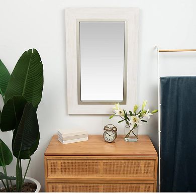 24" X 36" Rustic White Framed Wood Rectangular Mirror Large White Washed