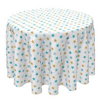 Round Tablecloth, 100% Cotton, 60 Round", Golden Blue Stars