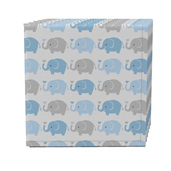 Napkin Set of 4, 100% Cotton, 20x20", Blue Elephant Repeat