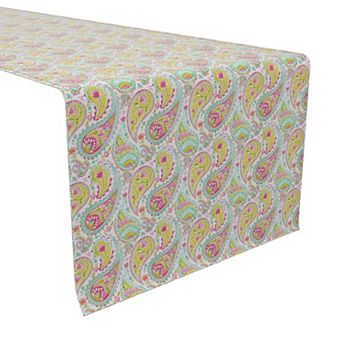 Table Runner, 100% Cotton, 16x108", Bright Colored Paisley