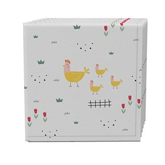 Napkin Set of 4, 100% Cotton, 20x20", Farm Chickens