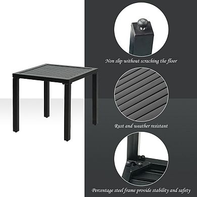 Festival Depot Metal Wood Grain Outdoor Side Table Metal Outdoor Side Coffee Table Patio Bistro Dining Table With Steel Legs Brown Black