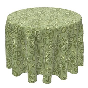 Round Tablecloth, 100% Cotton, 60 Round", Green Floral Paisley