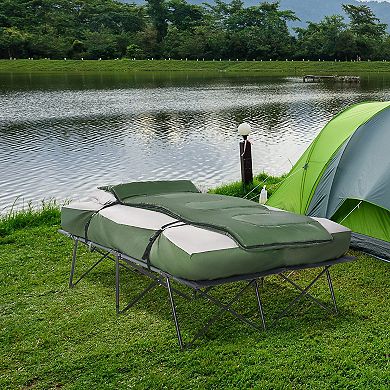 Outsunny 2-Person Collapsible Portable Camping Cot Bed Set with Sleeping Bag
