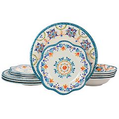 Spice by Tia Mowry Floral Cinnamon Twist 12 Piece Melamine Dinnerware Set  in Assorted Colors